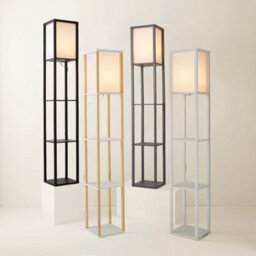 Valuelights Struttura Grey Shelving Unit Floor Lamp With Fabric Shade And Bulb - thumbnail 7