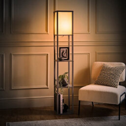 Valuelights Struttura Grey Shelving Unit Floor Lamp With Fabric Shade And Bulb - thumbnail 3