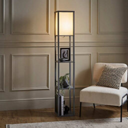 Valuelights Struttura Grey Shelving Unit Floor Lamp With Fabric Shade And Bulb - thumbnail 2