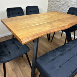 Doubs Dining Table For 6, 120Cm Natural Wood Dining Table Set With 4 Grey Black Chairs And 1 Bench - thumbnail 4