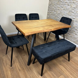 Doubs Dining Table For 6, 120Cm Natural Wood Dining Table Set With 4 Grey Black Chairs And 1 Bench - thumbnail 2