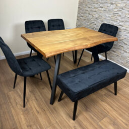 Doubs Dining Table For 6, 120Cm Natural Wood Dining Table Set With 4 Grey Black Chairs And 1 Bench - thumbnail 3