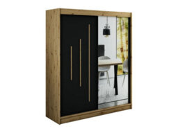 Arte Leto Y2 Contemporary Mirrored 2 Sliding Door Wardrobe 9 Shelves 2 Rails Black Matt And Oak Effect (H)2000mm (W)1800mm (D)620mm - thumbnail 1