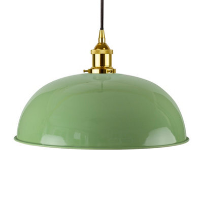 Mint Green Worcester Painted Dome Pendant Light With Gold Lamp Holder And Black Round Cable - Se Home - image 1