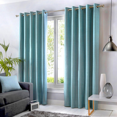 Fusion Sorbonne 100% Cotton Light Filtering Plain Dyed Duck Egg Blue Eyelet Curtains - image 1