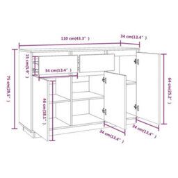 Berkfield Sideboard White 110X34X75 Cm Solid Wood Pine - thumbnail 9
