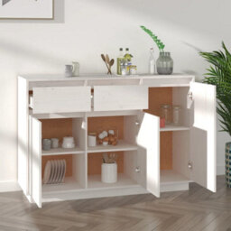 Berkfield Sideboard White 110X34X75 Cm Solid Wood Pine - thumbnail 7