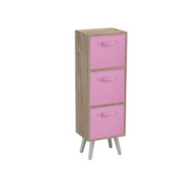Urbn-Living Urbnliving 80Cm Height 3 Tier Antique Oak Wooden Storage Bookcase Scandinavian Style White Legs With Light Pink Inserts - thumbnail 2