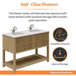 Plum&clay Harper Ribbed Oak Wood Double Freestanding Vanity Unit & Basin Set (W)1200mm - thumbnail 3