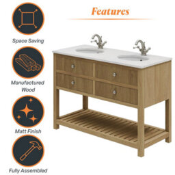 Plum&clay Harper Ribbed Oak Wood Double Freestanding Vanity Unit & Basin Set (W)1200mm - thumbnail 5