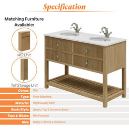 Plum&clay Harper Ribbed Oak Wood Double Freestanding Vanity Unit & Basin Set (W)1200mm - thumbnail 4