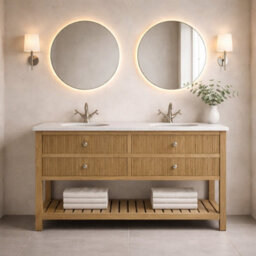 Plum&clay Harper Ribbed Oak Wood Double Freestanding Vanity Unit & Basin Set (W)1200mm - thumbnail 2
