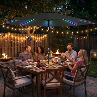 Outsunny 3 M Garden Parasol Umbrella With Led Lights, Patio Umbrella Grey - image 1