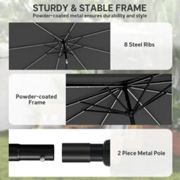 Outsunny 3 M Garden Parasol Umbrella With Led Lights, Patio Umbrella Grey - thumbnail 9