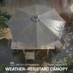 Outsunny 3 M Garden Parasol Umbrella With Led Lights, Patio Umbrella Grey - thumbnail 6