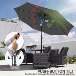 Outsunny 3 M Garden Parasol Umbrella With Led Lights, Patio Umbrella Grey - thumbnail 8
