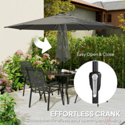 Outsunny 3 M Garden Parasol Umbrella With Led Lights, Patio Umbrella Grey - thumbnail 7