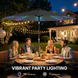Outsunny 3 M Garden Parasol Umbrella With Led Lights, Patio Umbrella Grey - thumbnail 4