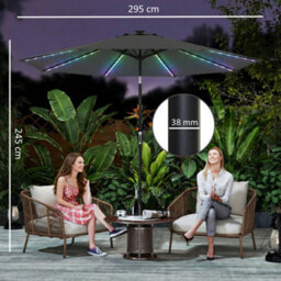 Outsunny 3 M Garden Parasol Umbrella With Led Lights, Patio Umbrella Grey - thumbnail 3