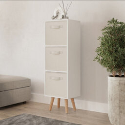 Urbn-Living Urbnliving 80Cm Height 3 Tier White Wooden Storage Cream Insert Bookcase Scandinavian Style Beech Legs
