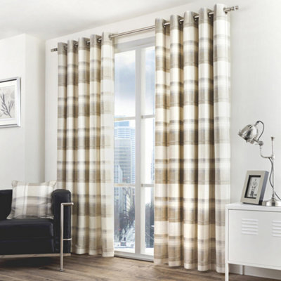 Fusion Balmoral Check Country Checked Pattern Pair Of Natural Eyelet Curtains - image 1