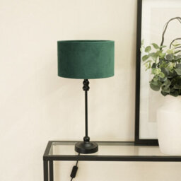 Valuelights Maggie Black Metal Candlestick Slim Table Lamp With Forest Green Velvet Drum Lamp Shade - thumbnail 4