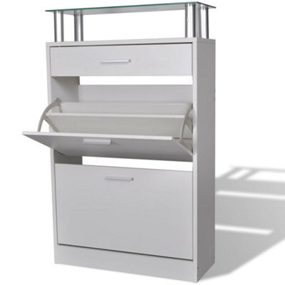 Berkfield Shoe Cabinet With A Drawer And A Top Glass Shelf Wood White - image 1