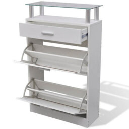 Berkfield Shoe Cabinet With A Drawer And A Top Glass Shelf Wood White - thumbnail 6