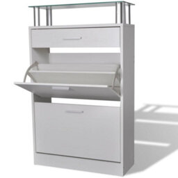Berkfield Shoe Cabinet With A Drawer And A Top Glass Shelf Wood White