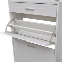 Berkfield Shoe Cabinet With A Drawer And A Top Glass Shelf Wood White - thumbnail 4
