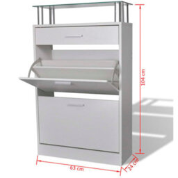 Berkfield Shoe Cabinet With A Drawer And A Top Glass Shelf Wood White - thumbnail 7
