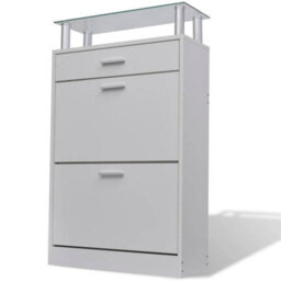 Berkfield Shoe Cabinet With A Drawer And A Top Glass Shelf Wood White - thumbnail 2