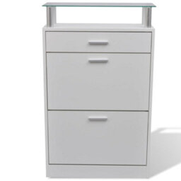 Berkfield Shoe Cabinet With A Drawer And A Top Glass Shelf Wood White - thumbnail 3