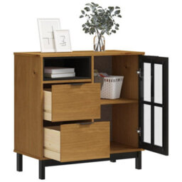 Berkfield Durable Sideboard With Glass Door Flam 80X40X80 Cm Solid Wood Pine - thumbnail 3