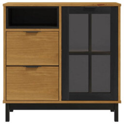 Berkfield Durable Sideboard With Glass Door Flam 80X40X80 Cm Solid Wood Pine - thumbnail 5