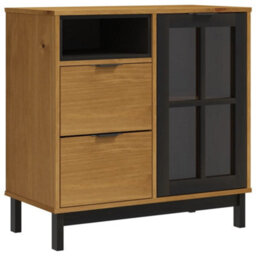 Berkfield Durable Sideboard With Glass Door Flam 80X40X80 Cm Solid Wood Pine