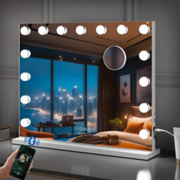 Fascinate Bluetooth 5.0 Hollywood Mirror 15 Led White Vanity Mirror Premium Acoustic Sound Speakerphone Usb Charge Wall Stand
