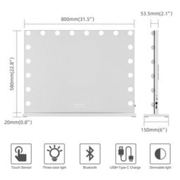 Fascinate Bluetooth 5.0 Hollywood Mirror 15 Led White Vanity Mirror Premium Acoustic Sound Speakerphone Usb Charge Wall Stand - thumbnail 8
