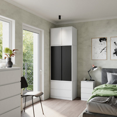 Urbn-Living Urbnliving 240Cm Modern Sliding Door Wardrobe Bedroom Storage Unit White Carcass Black Doors - image 1