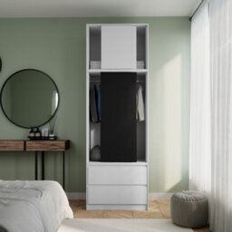 Urbn-Living Urbnliving 240Cm Modern Sliding Door Wardrobe Bedroom Storage Unit White Carcass Black Doors - thumbnail 4