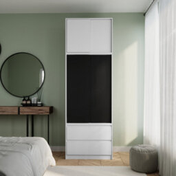 Urbn-Living Urbnliving 240Cm Modern Sliding Door Wardrobe Bedroom Storage Unit White Carcass Black Doors - thumbnail 3