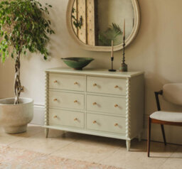 Statement Furniture Cromwell Large 6 Drawer Chest Of Drawers With Bobbin Design - Pale Olive - thumbnail 1