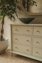 Statement Furniture Cromwell Large 6 Drawer Chest Of Drawers With Bobbin Design - Pale Olive - thumbnail 3