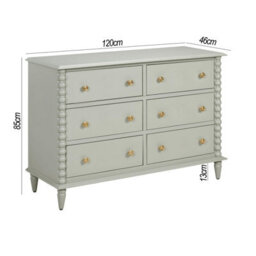 Statement Furniture Cromwell Large 6 Drawer Chest Of Drawers With Bobbin Design - Pale Olive - thumbnail 6
