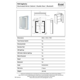 RAK Ceramics Rak Sagittarius 600X700mm Led Illuminated Bathroom Mirror Cabinet With Bluetooth - thumbnail 2