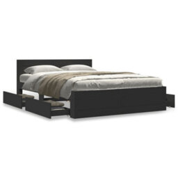 Berkfield Bed Frame With Headboard Without Mattress Black 140X200 Cm - thumbnail 4