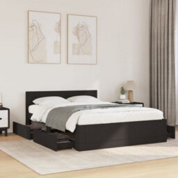 Berkfield Bed Frame With Headboard Without Mattress Black 140X200 Cm - thumbnail 1