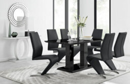 Furniturebox Imperia Black High Gloss 6 Seater Dining Table With Structural 2 Plinth Column Legs And 6 Black Faux Leather Willow Chairs - thumbnail 1