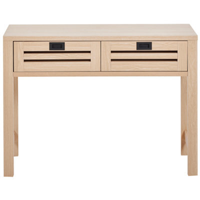 Wyld And Coco Noblewood Console Table 100 X 32 Cm Light Brown Manufactured Wood Two Drawers Black Handles Boho Modern - image 1