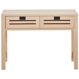 Wyld And Coco Noblewood Console Table 100 X 32 Cm Light Brown Manufactured Wood Two Drawers Black Handles Boho Modern - thumbnail 1